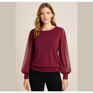 HARLOWE & Graham women sweatshirt top puff tule sleeves sz M